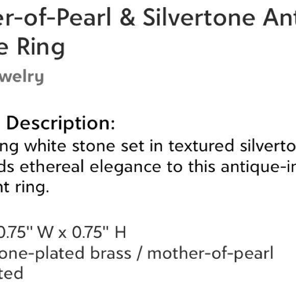 New! Silvertone mother of pearl antique square ring size 8 - Picture 2 of 2